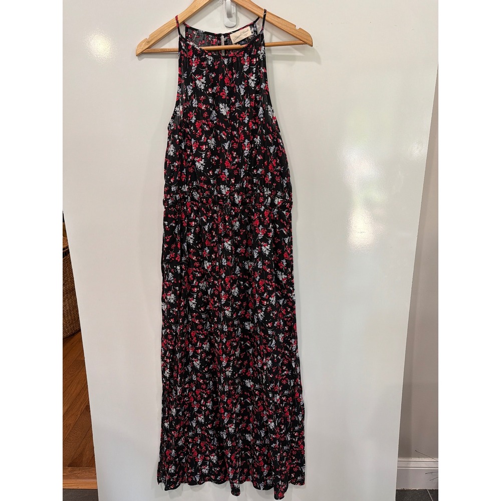 Universal‎ Thread Floral Maxi Dress Black Red Cotton High Neck Sleeveless Medium